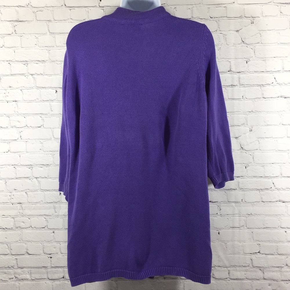 D & Co Sweater Women Size L Purple Open Large Button Mixed Design 100% Cotton - Picture 3 of 7